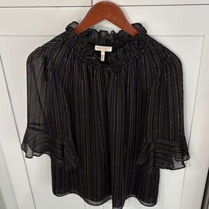 Rebecca Taylor Black Sheer Blouse with Metallic Multi-Color Stripes